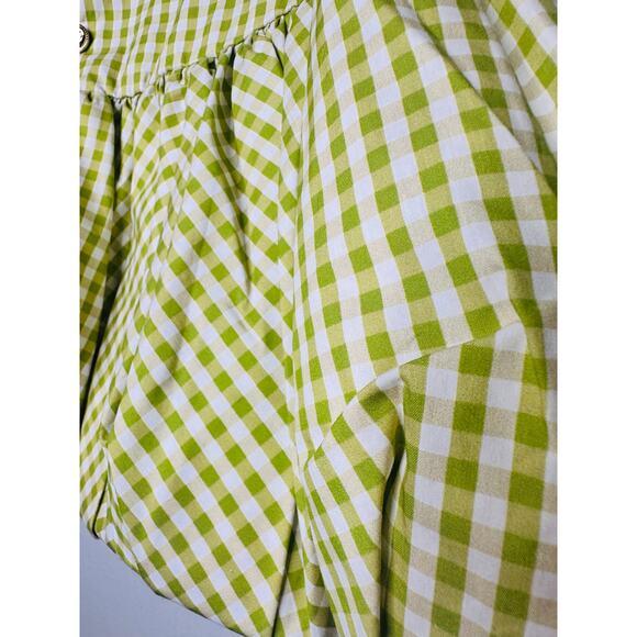 NWT CAROLINE CONSTAS Green White Gingham Checkered Reina Bubble Mini Skirt XS - Picture 3 of 12